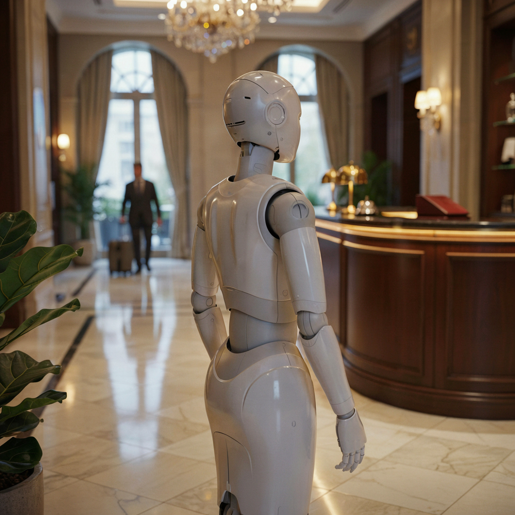 Robot dans un lobby d'hôtel